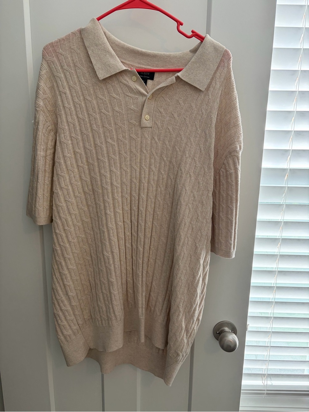 J. Crew Men's Cream Cable-Knit Polo Sweater